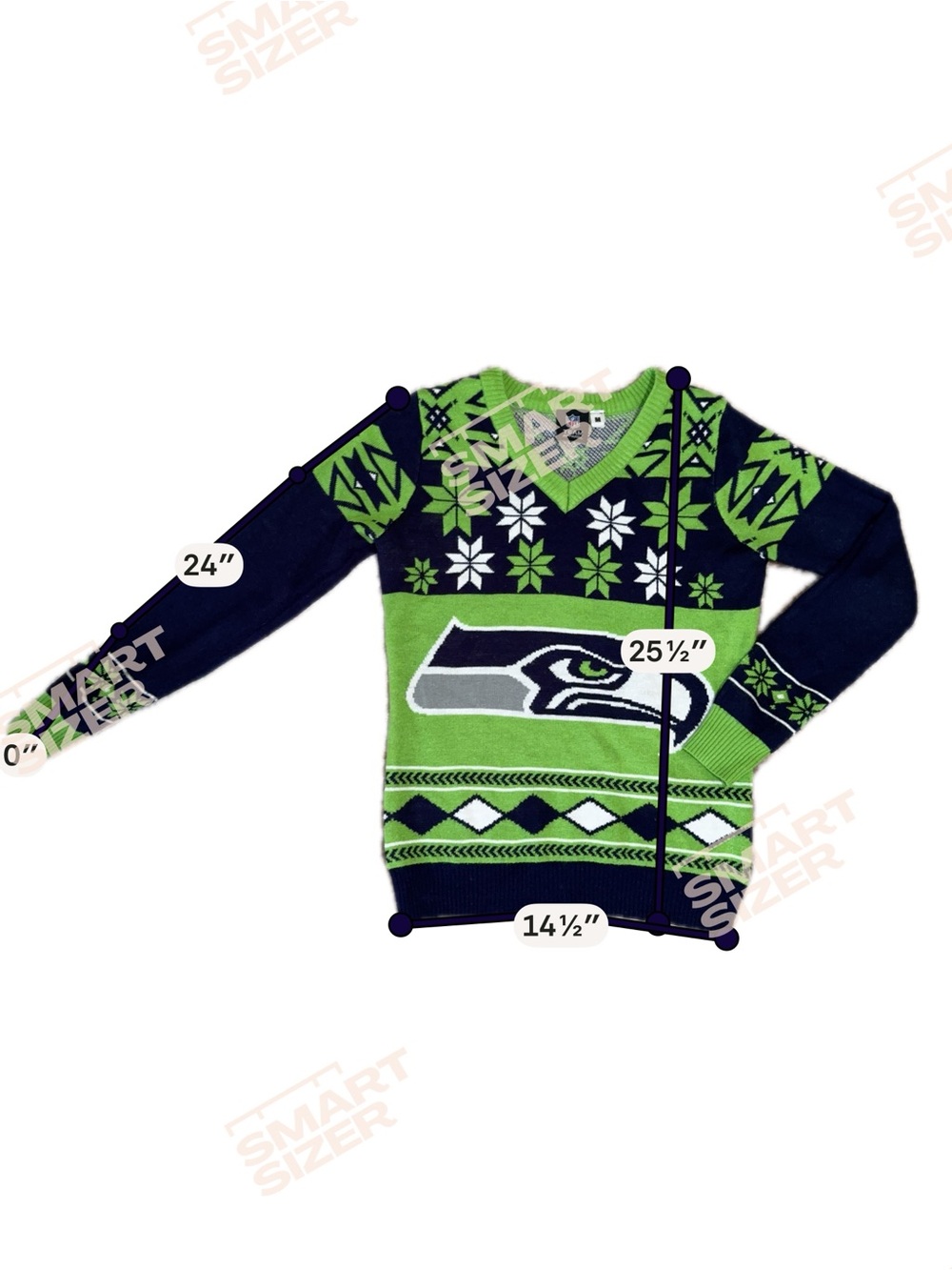 NFL Klew Seattle Seahawks Women's Big Logo V-Neck Ugly Christmas Sweater Medium - Picture 5 of 8